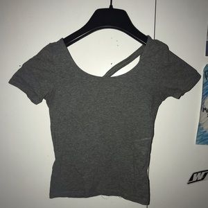 Gray Croptop with crisscross detail on the back